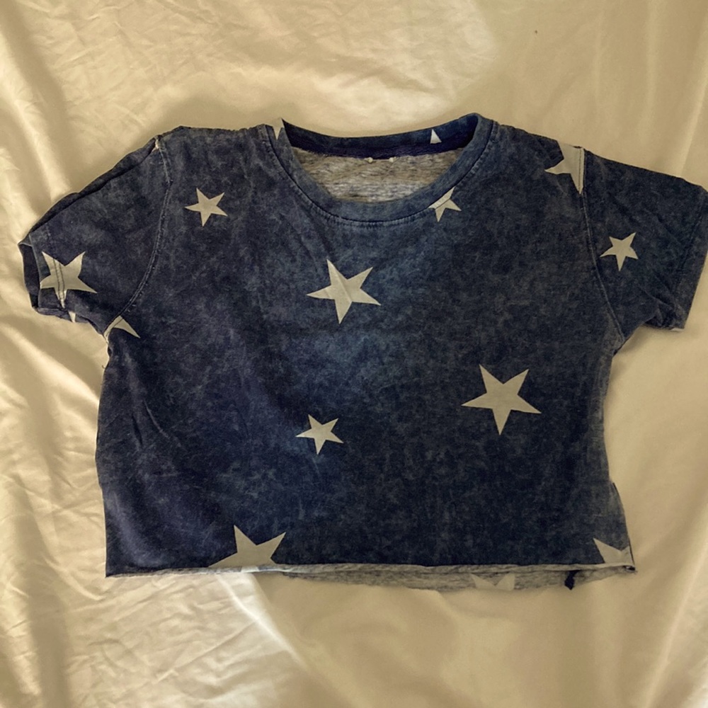 XS blue crop top with white stars